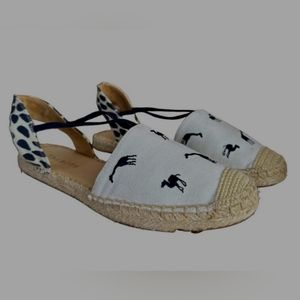 Talbots Animal Print Off White and Navy Espadrilles Size 7